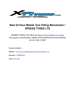 Best 24 Hour Mobile Tyre Fitting Manchester