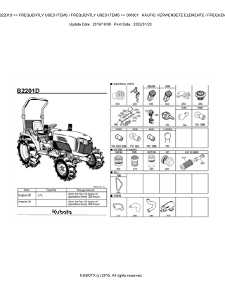 Kubota B2201D Tractor Parts Catalogue Manual Instant Download