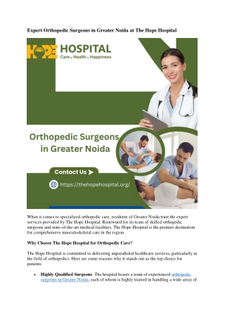 Expert Orthopedic Surgeons in Greater Noida at The Hope Hospital