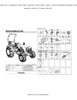 Kubota B2231HDB-F2-S5 Tractor Parts Catalogue Manual Instant Download
