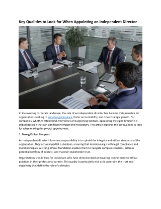 Key Qualities to Look for When Appointing an Independent Director