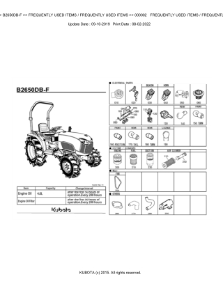 Kubota B2650DB-F Tractor Parts Catalogue Manual Instant Download
