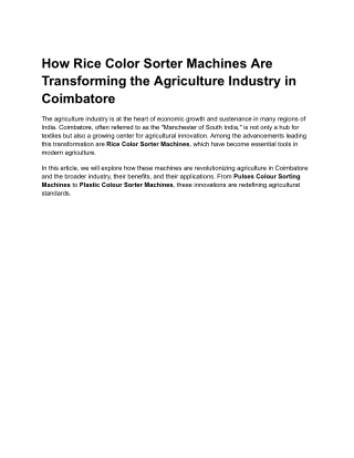 How Rice Color Sorter Machines Are Transforming the Agriculture Industry in Coimbatore