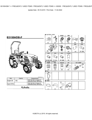 Kubota B3150HDB-F Tractor Parts Catalogue Manual Instant Download