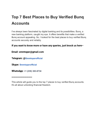 Top 7 Best Places to Buy Verified Bunq Accounts