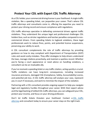 Protect Your CDL with Expert CDL Traffic Attorneys