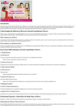 “Understanding the Differences Between Local and long-distance movers”