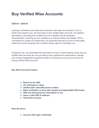 Buy Verified Wise Accounts From EGSMM