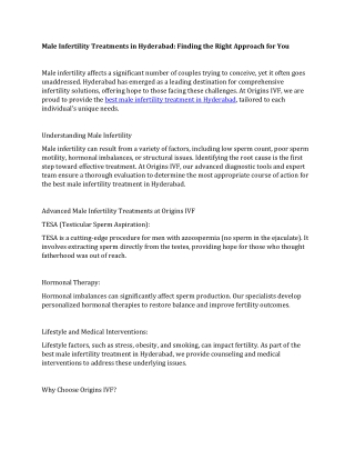 Male Infertility Treatments in Hyderabad Finding the Right Approach for You