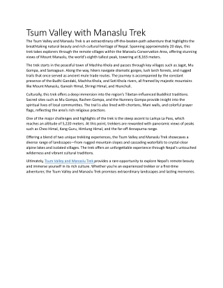 Tsum Valley with Manaslu Trek