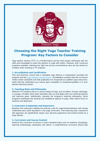 Choosing the Right Yoga Teacher Training Program: Key Factors to Consider