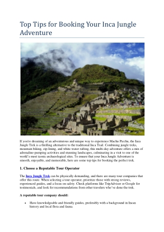 Top Tips for Booking Your Inca Jungle Adventure
