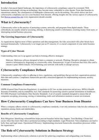 How Cybersecurity Compliance Can Save Your Business from Disaster