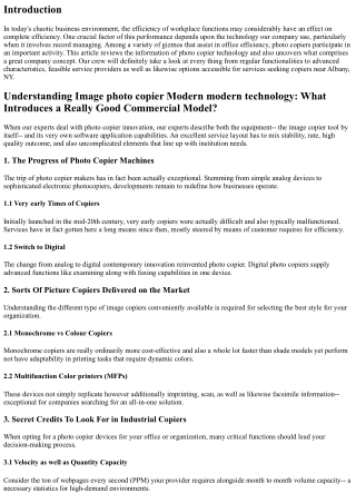 Understanding Photo Copier Innovation: What Makes a Good Commercial Model?
