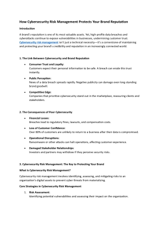 How Cybersecurity Risk Management Protects Your Brand Reputation