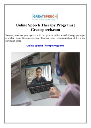 Online Speech Therapy Programs | Greatspeech.com
