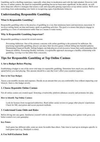 Tips for Responsible Gambling at Top Online Casinos