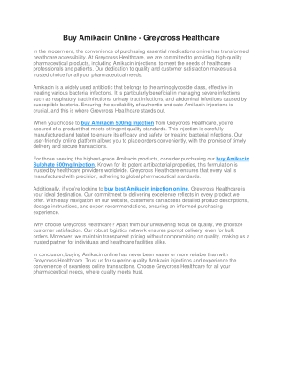 Buy Amikacin Online - Greycross Healthcare