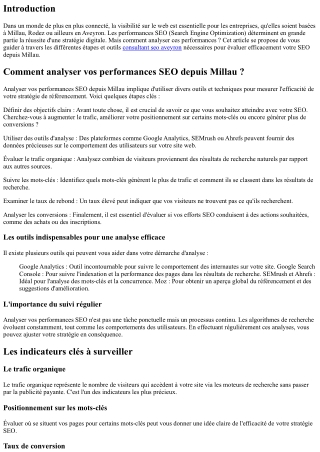 “Comment analyser vos performances SEO depuis Millau ?”