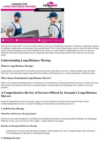A Comprehensive Review of Services Offered by Sarasota's Long-Distance Movers