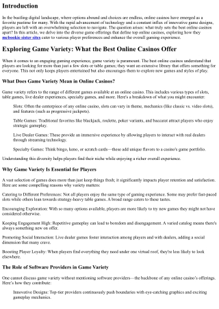 Exploring Game Variety: What the Best Online Casinos Offer