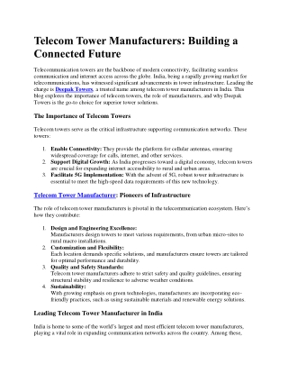 Telecom Tower Manufacturers Building a Connected Future