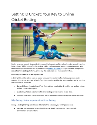Betting ID Cricket