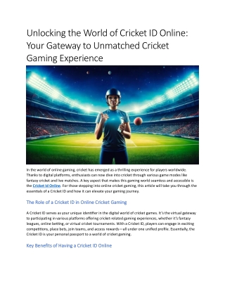 Unlocking the World of Cricket ID Online