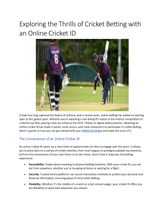 Exploring the Thrills of Cricket Betting with an Online Cricket ID