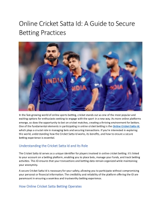 Online Cricket Satta Id