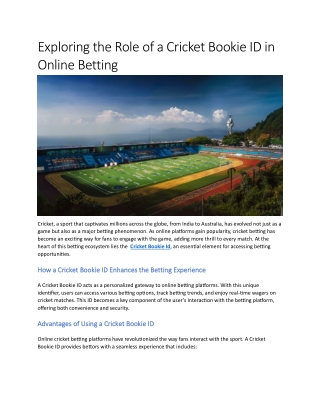 Exploring the Role of a Cricket Bookie ID in Online Betting