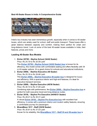 Best 40-Seater Buses in India: A Comprehensive Guide