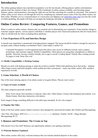 Online Casino Review: Comparing Features, Games, and Promotions