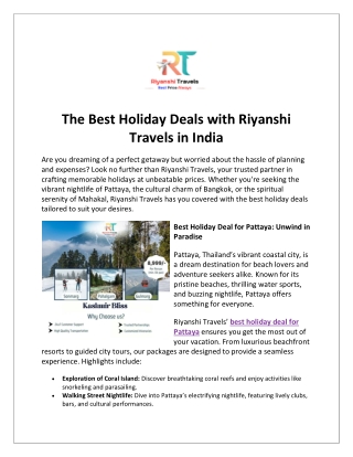 The Best Holiday Deals with Riyanshi Travels in India