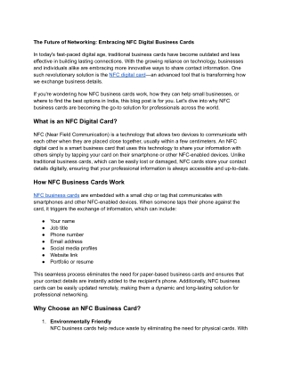 The Future of Networking: Embracing NFC Digital Business Cards