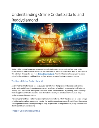 Understanding Online Cricket Satta Id and Reddydiamond