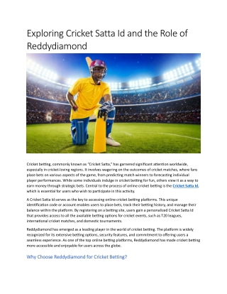 Exploring Cricket Satta Id and the Role of Reddydiamond