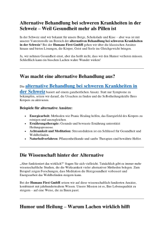 Alternative Behandlung bei schweren Krankheiten in der Schweiz