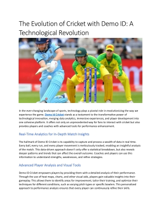 The Evolution of Cricket with Demo ID