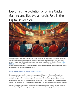 Exploring the Evolution of Online Cricket Gaming and Reddydiamond