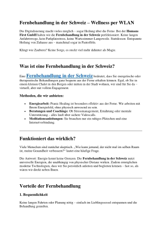 Fernbehandlung in der Schweiz  Wellness per WLAN