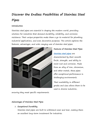 Discover the Endless Possibilities of Stainless Steel Pipes