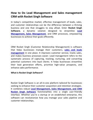 How to Do Lead Management and Sales management CRM  with Rocket Singh Software