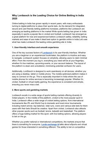 Why Lordsexch is the Leading Choice for Online Betting in India 2025