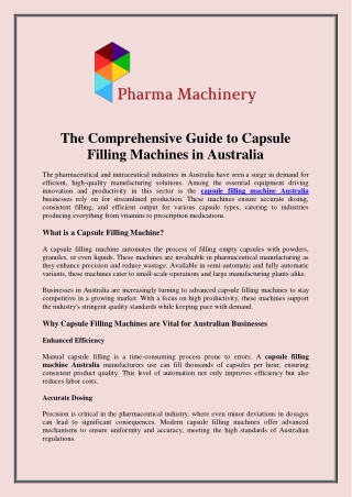 The Comprehensive Guide to Capsule Filling Machines in Australia