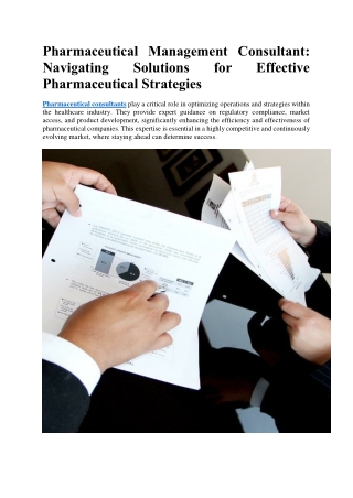 Pharmaceutical Management Consultant Navigating Solutions for Effective Pharmaceutical Strategies