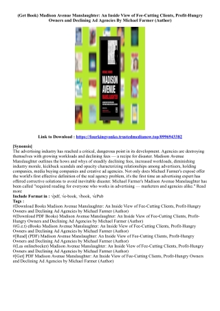 [Free Book] Madison Avenue Manslaughter: An Inside View of Fee-Cutting Clients,