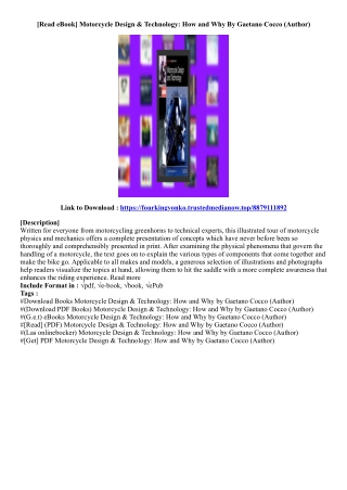 [Free Book] Motorcycle Design & Technology: How and Why By Gaetano Cocco (Author