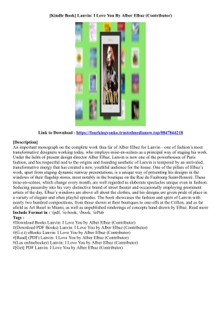 (Kindle Book) Lanvin: I Love You By Alber Elbaz (Contributor)