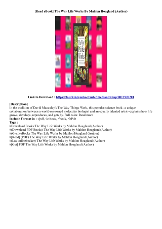 [Ebook Download] The Way Life Works By Mahlon Hoagland (Author)